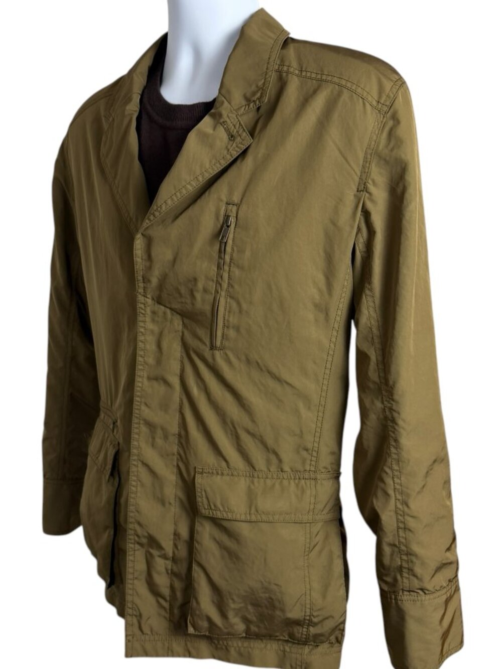 TravelSmith Men’s M Olive Utility Travel Blazer Jacket Hidden Buttons Zip Pocket